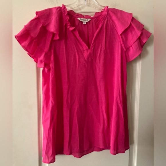 Nanette Lepore Tops - Nanette Lepore Fuchsia Ruffle Sleeve Blouse Women’s Size Medium